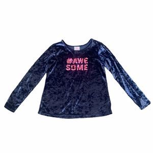 365 Kids Girls 6 Blue Crushed Velvet #Awesome Pink Sequined Long Sleeved Shirt